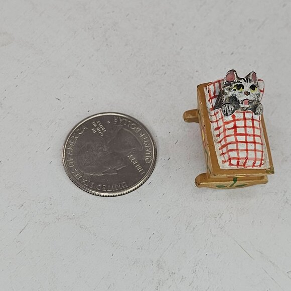 Fritz Bermann Vienna Bronze Cat In Cradle Cold Painted Kitten Tucked Into Bed - Picture 7 of 8